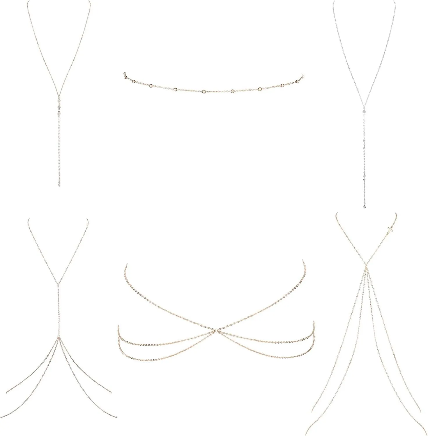 6PCS Body Chain for Women Adjustable Layered Belly Waist Chain Summer Beach Bikini Crossover Body Chain Jewelry Set
