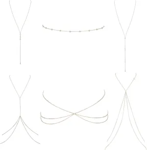 6PCS Body Chain for Women Adjustable Layered Belly Waist Chain Summer Beach Bikini Crossover Body Chain Jewelry Set
