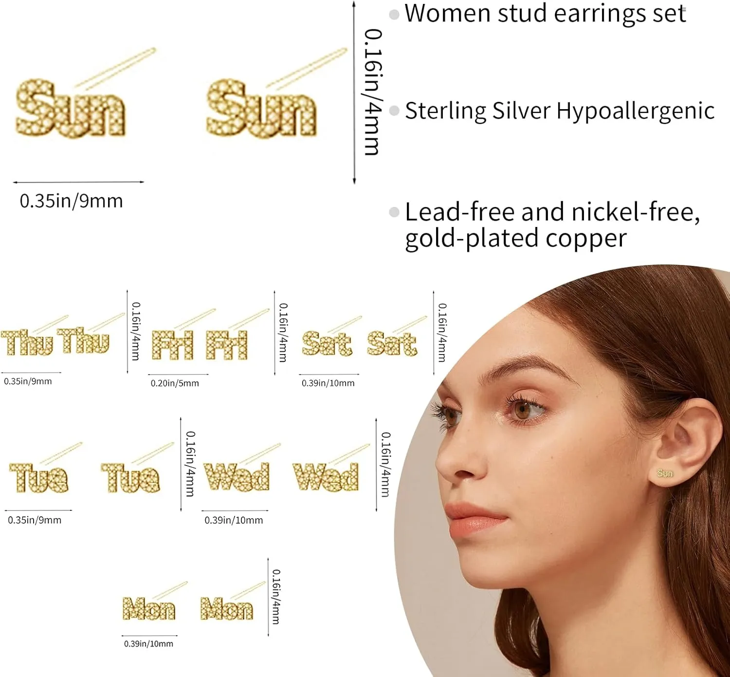 7 Pairs Stainless Steel Studs Earrings for Girls Hypoallergenic Earrings for Women CZ Studs Weekday Small Jewelry for Teen