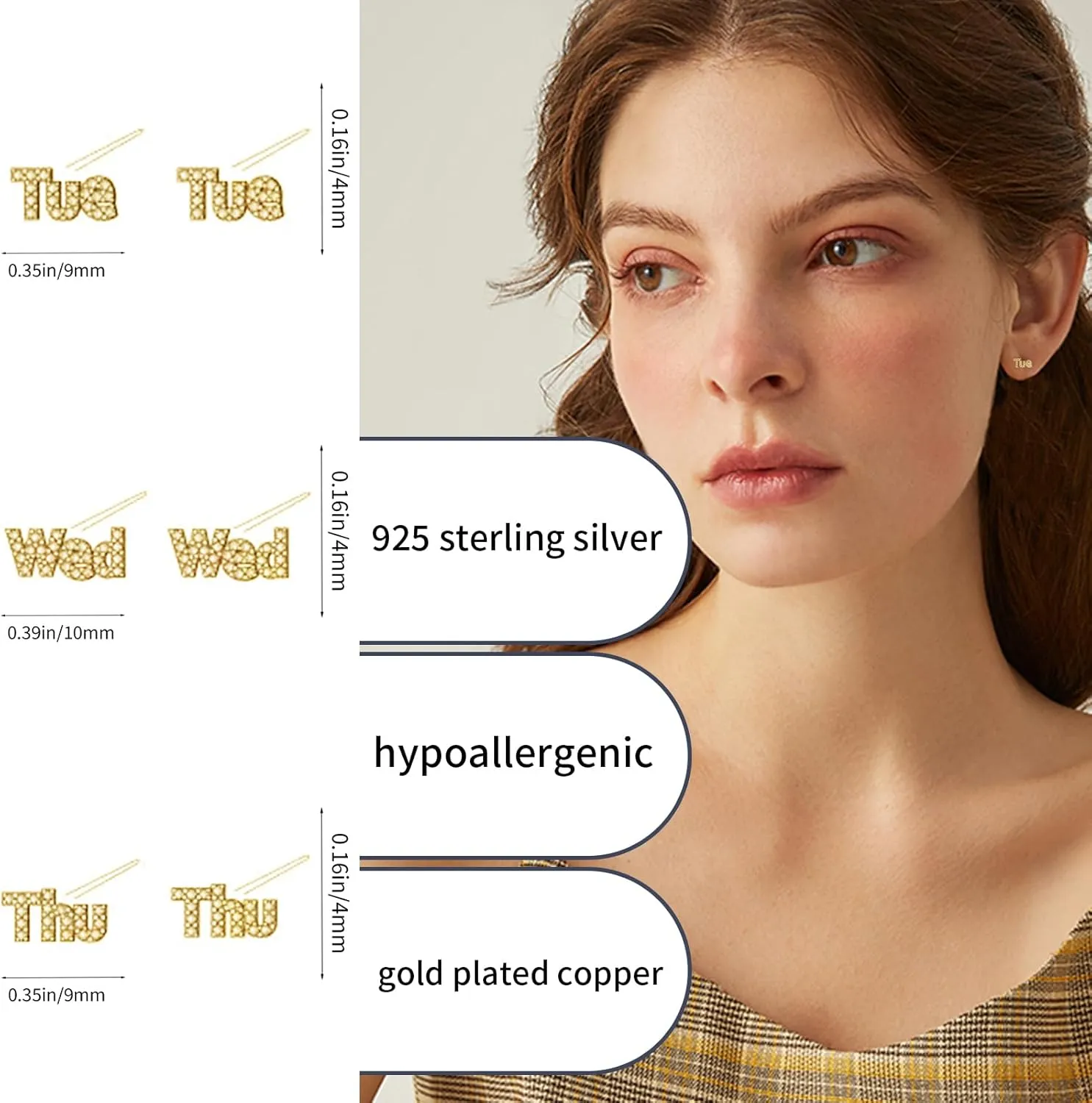 7 Pairs Stainless Steel Studs Earrings for Girls Hypoallergenic Earrings for Women CZ Studs Weekday Small Jewelry for Teen