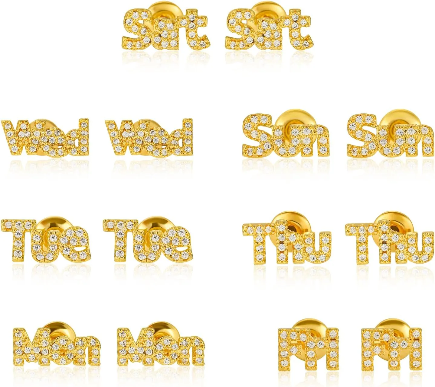 7 Pairs Stainless Steel Studs Earrings for Girls Hypoallergenic Earrings for Women CZ Studs Weekday Small Jewelry for Teen