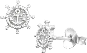 7mm Tiny Ship Helm Wheel Anchor Center Studs 925 Sterling Silver Push Back Earrings