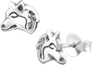 7mm Wolf Head Earrings 925 Sterling Silver Studs Push Back