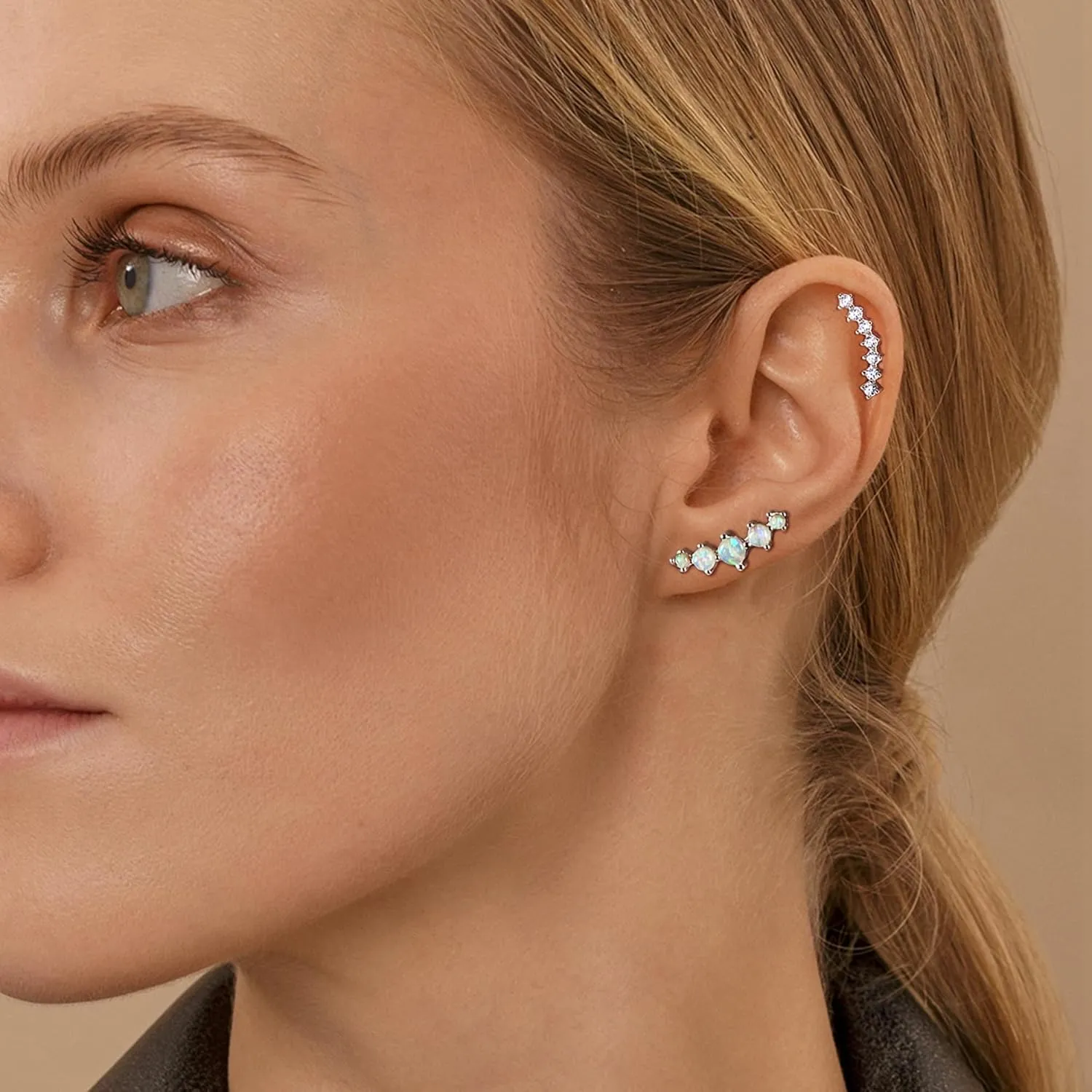 8Pcs 16G Cartilage Earring Stainless Steel Star Flower Opal CZ Helix Earrings Flat Back Cartilage Helix Conch Piercing Jewelry for Women
