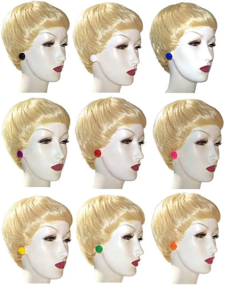 9 Pairs Multi Colors Round Button Acrylic Nylon Plastic Post Earrings Medical Hypoallergenic No Metal Studs Sensitive Ears Women