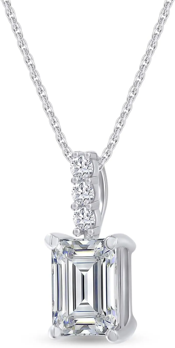 925 Sterling Silver 14k Gold Plated 8X6MM Emerald Cut Moissanite Diamond Solitaire Pendant Necklace for Women(VVS1 Clarity, 1.60 Cttw)