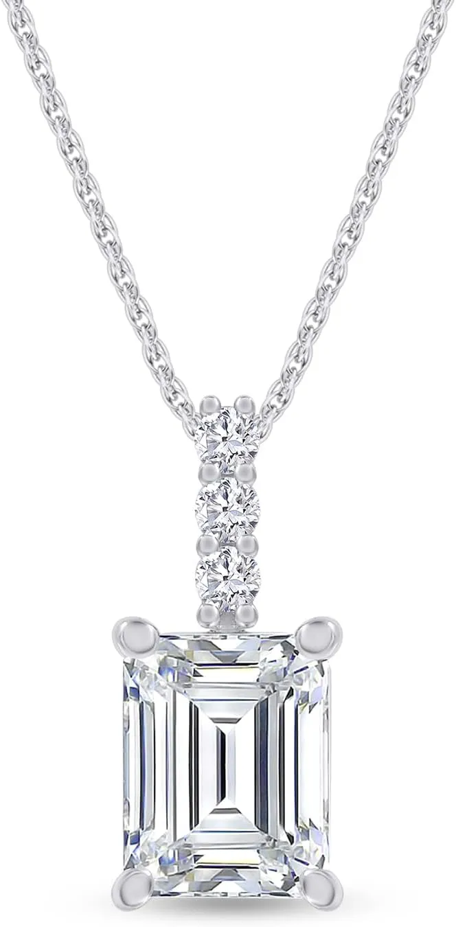 925 Sterling Silver 14k Gold Plated 8X6MM Emerald Cut Moissanite Diamond Solitaire Pendant Necklace for Women(VVS1 Clarity, 1.60 Cttw)