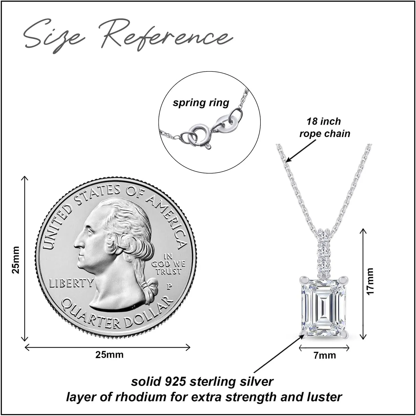 925 Sterling Silver 14k Gold Plated 8X6MM Emerald Cut Moissanite Diamond Solitaire Pendant Necklace for Women(VVS1 Clarity, 1.60 Cttw)