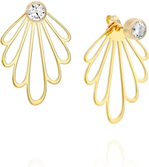 925 Sterling Silver 14k Gold Plated Geometric Stud Earrings with Cubic Zirconia, Ear Jacket Geometric, CZ Earring Studs