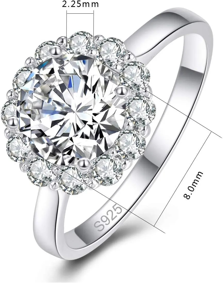 925 Sterling Silver 3.5ct CZ Engagement Ring, Solitaire Round Cut White Cubic Zirconia Wedding Band Ring for Women Size 5-10
