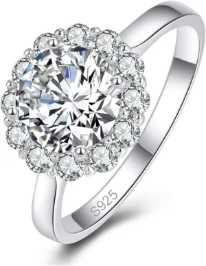 925 Sterling Silver 3.5ct CZ Engagement Ring, Solitaire Round Cut White Cubic Zirconia Wedding Band Ring for Women Size 5-10