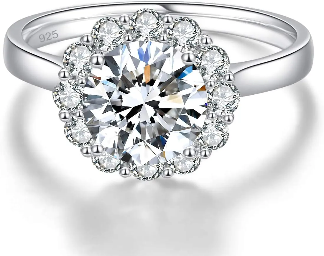 925 Sterling Silver 3.5ct CZ Engagement Ring, Solitaire Round Cut White Cubic Zirconia Wedding Band Ring for Women Size 5-10
