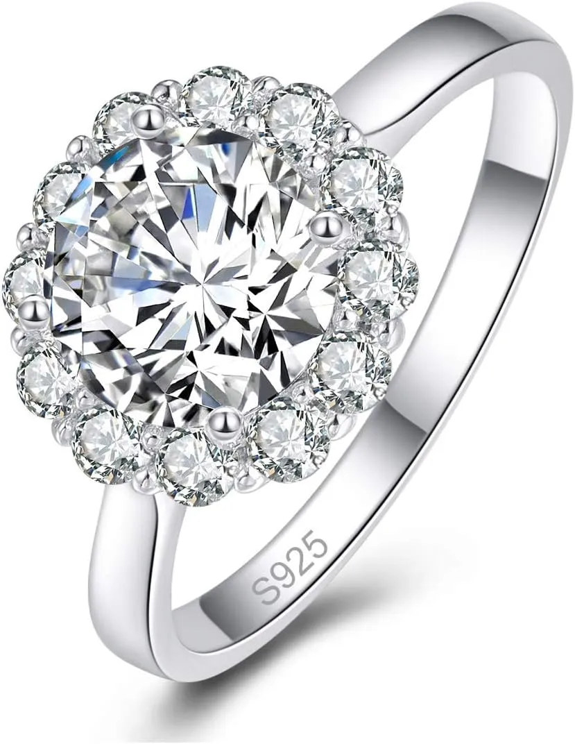 925 Sterling Silver 3.5ct CZ Engagement Ring, Solitaire Round Cut White Cubic Zirconia Wedding Band Ring for Women Size 5-10