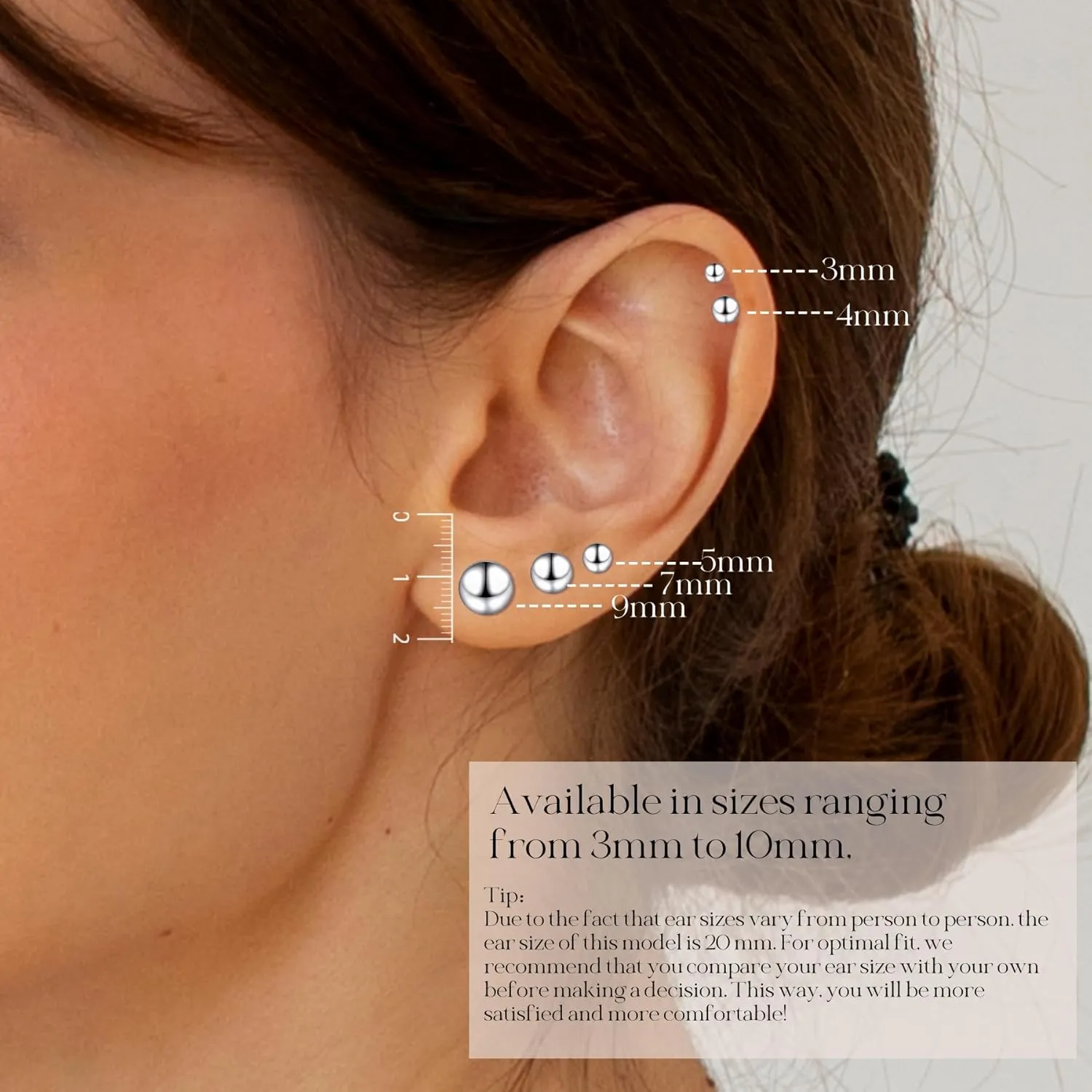925 Sterling Silver Ball Stud Earrings Available in 3mm-10mm,Classic Round Ball Studs Hypoallergenic Jewelry
