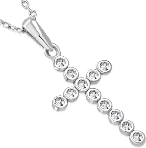 925 Sterling Silver Bezel-Set White CZ Latin Cross Pendant Necklace