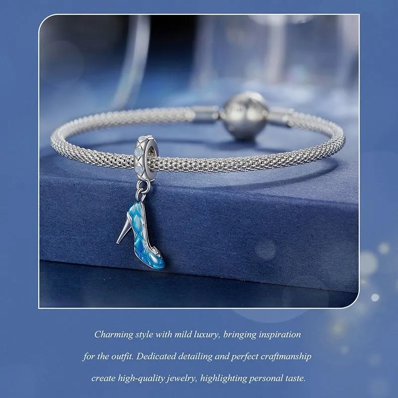 925 Sterling Silver Blue Magic Dance Shoes Necklace Pendant