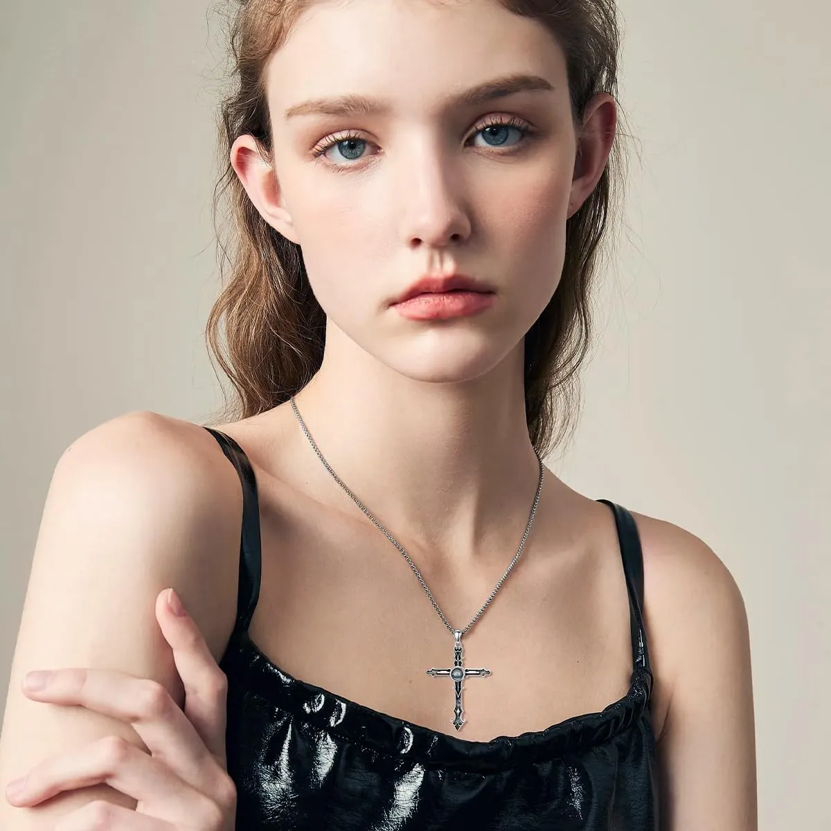 925 Sterling Silver Cross Projection Necklace for Women 100 Languages Custom Photo Pendant for Men Elegant Gift Box