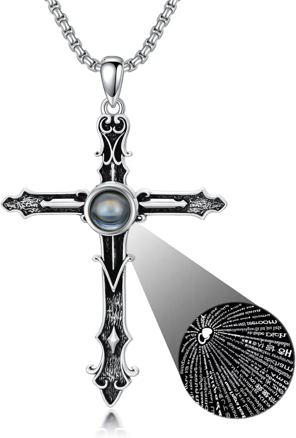 925 Sterling Silver Cross Projection Necklace for Women 100 Languages Custom Photo Pendant for Men Elegant Gift Box