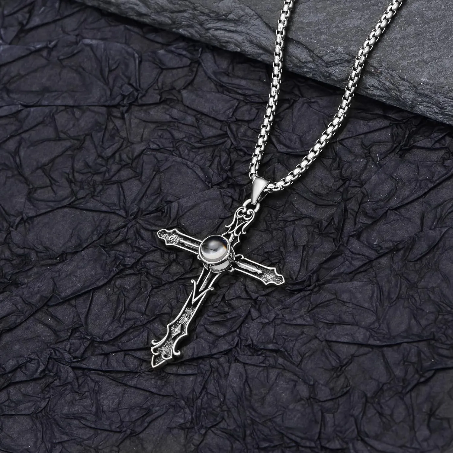 925 Sterling Silver Cross Projection Necklace for Women 100 Languages Custom Photo Pendant for Men Elegant Gift Box