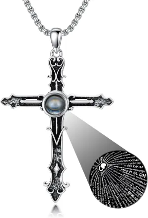 925 Sterling Silver Cross Projection Necklace for Women 100 Languages Custom Photo Pendant for Men Elegant Gift Box