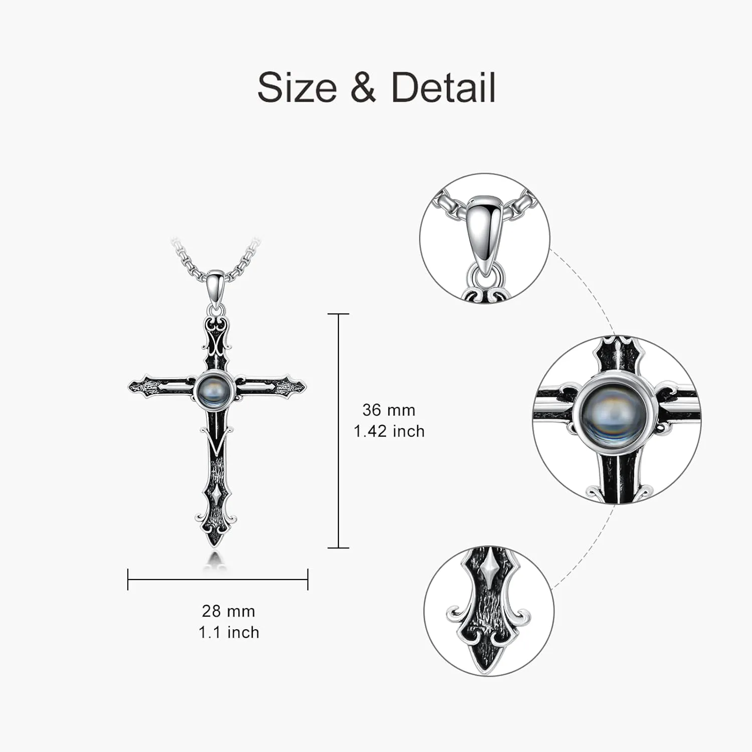 925 Sterling Silver Cross Projection Necklace for Women 100 Languages Custom Photo Pendant for Men Elegant Gift Box