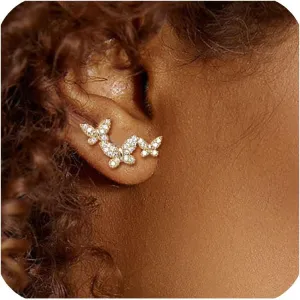 925 Sterling Silver Ear Crawler Stud Earrings for Women Gold Cubic Zirconia Ear Climber Earrings Faux Diamond Small Stud Crawler Earrings Trendy Jewelry Gift