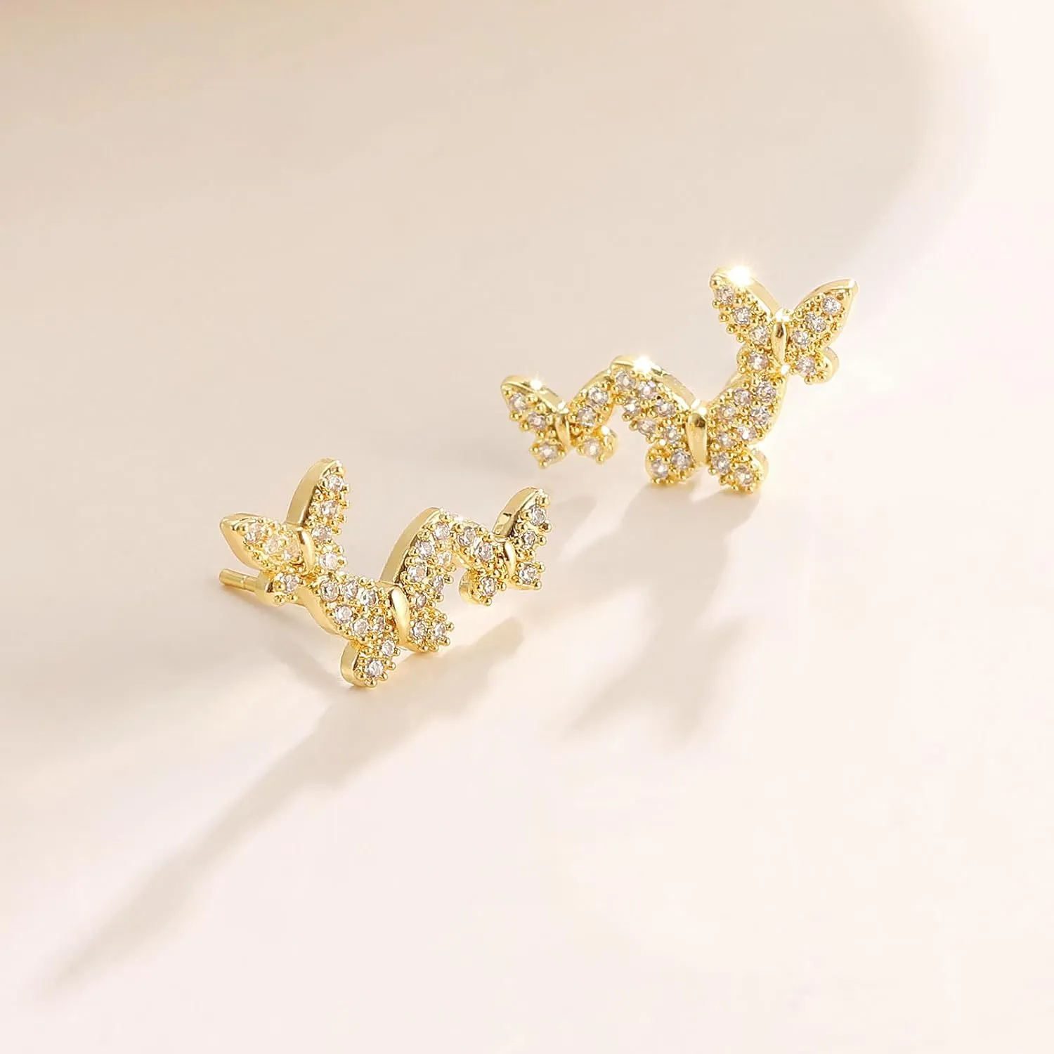 925 Sterling Silver Ear Crawler Stud Earrings for Women Gold Cubic Zirconia Ear Climber Earrings Faux Diamond Small Stud Crawler Earrings Trendy Jewelry Gift