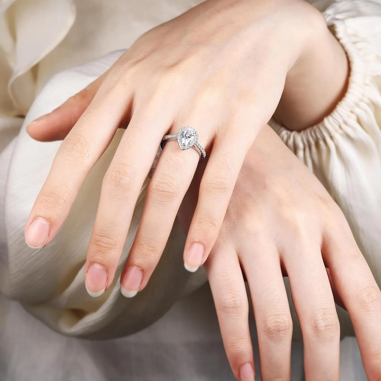 925 Sterling Silver Engagement Rings for Women Pear Cut Cubic Zirconia Wedding Promise Rings for Her Size 4-12.5