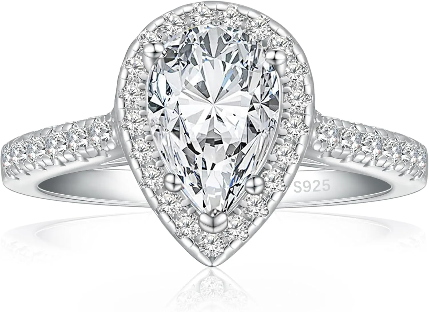 925 Sterling Silver Engagement Rings for Women Pear Cut Cubic Zirconia Wedding Promise Rings for Her Size 4-12.5