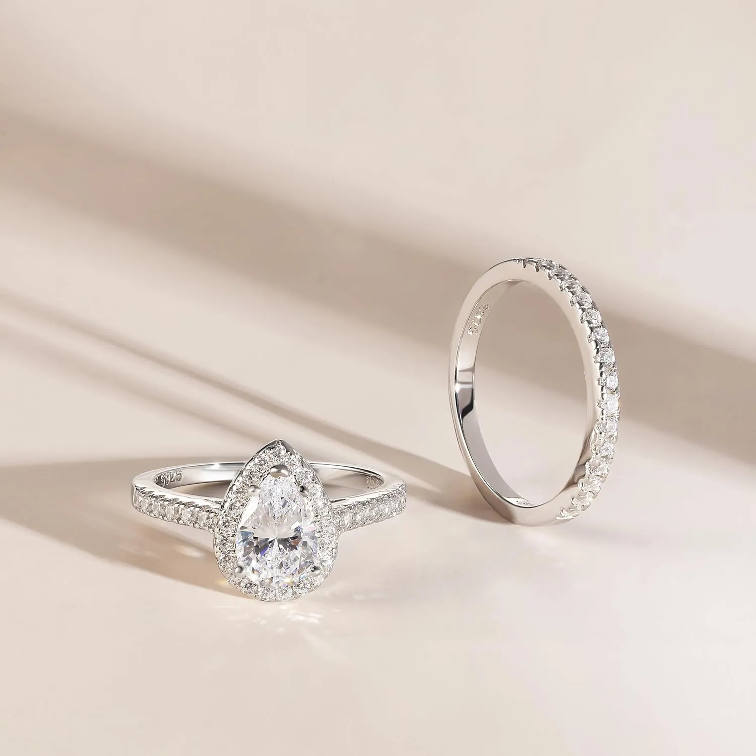 925 Sterling Silver Engagement Rings for Women Pear Cut Cubic Zirconia Wedding Promise Rings for Her Size 4-12.5