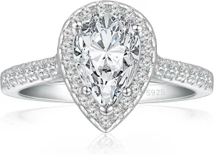 925 Sterling Silver Engagement Rings for Women Pear Cut Cubic Zirconia Wedding Promise Rings for Her Size 4-12.5