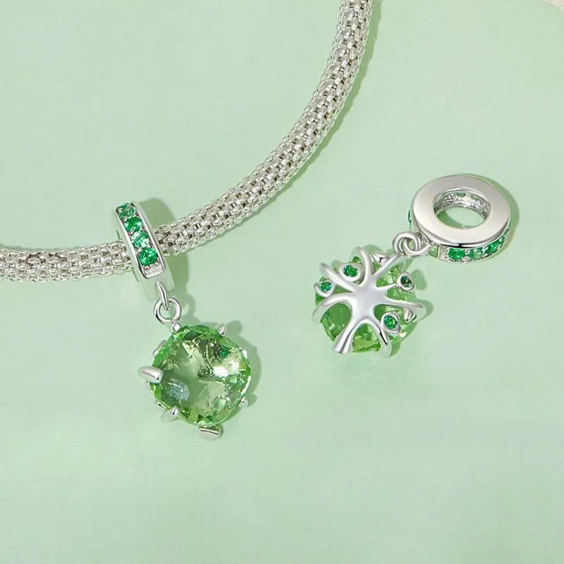 925 Sterling Silver Green Tree Life Pendant Bracelet