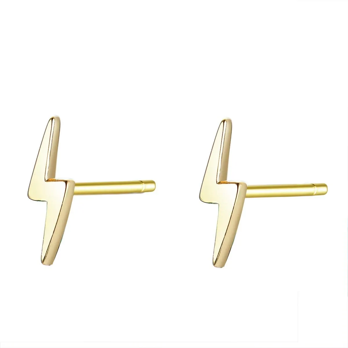 925 Sterling Silver Lightning Bolt Bar Stud Earrings | Minimalist Small Earrings for Women
