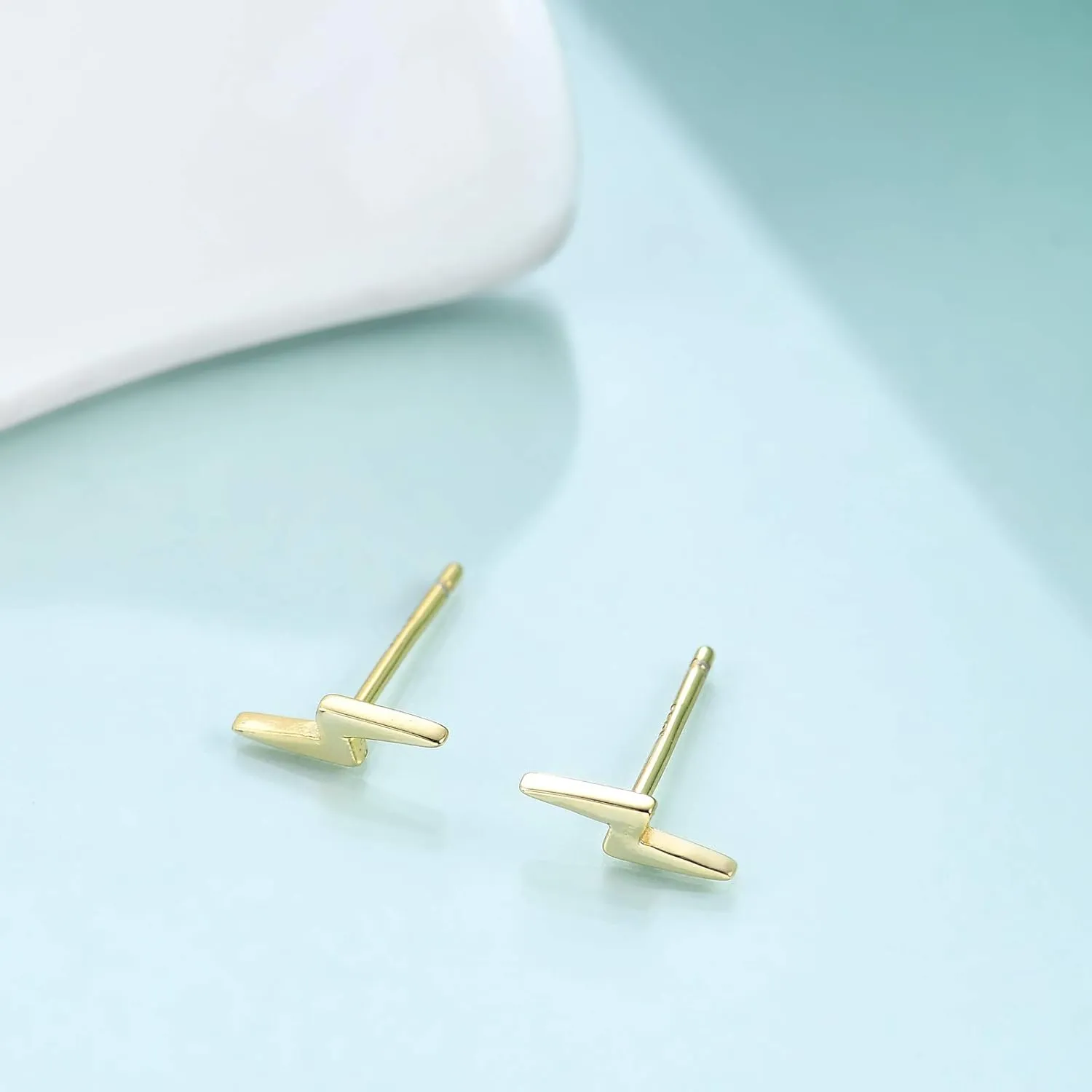 925 Sterling Silver Lightning Bolt Bar Stud Earrings | Minimalist Small Earrings for Women