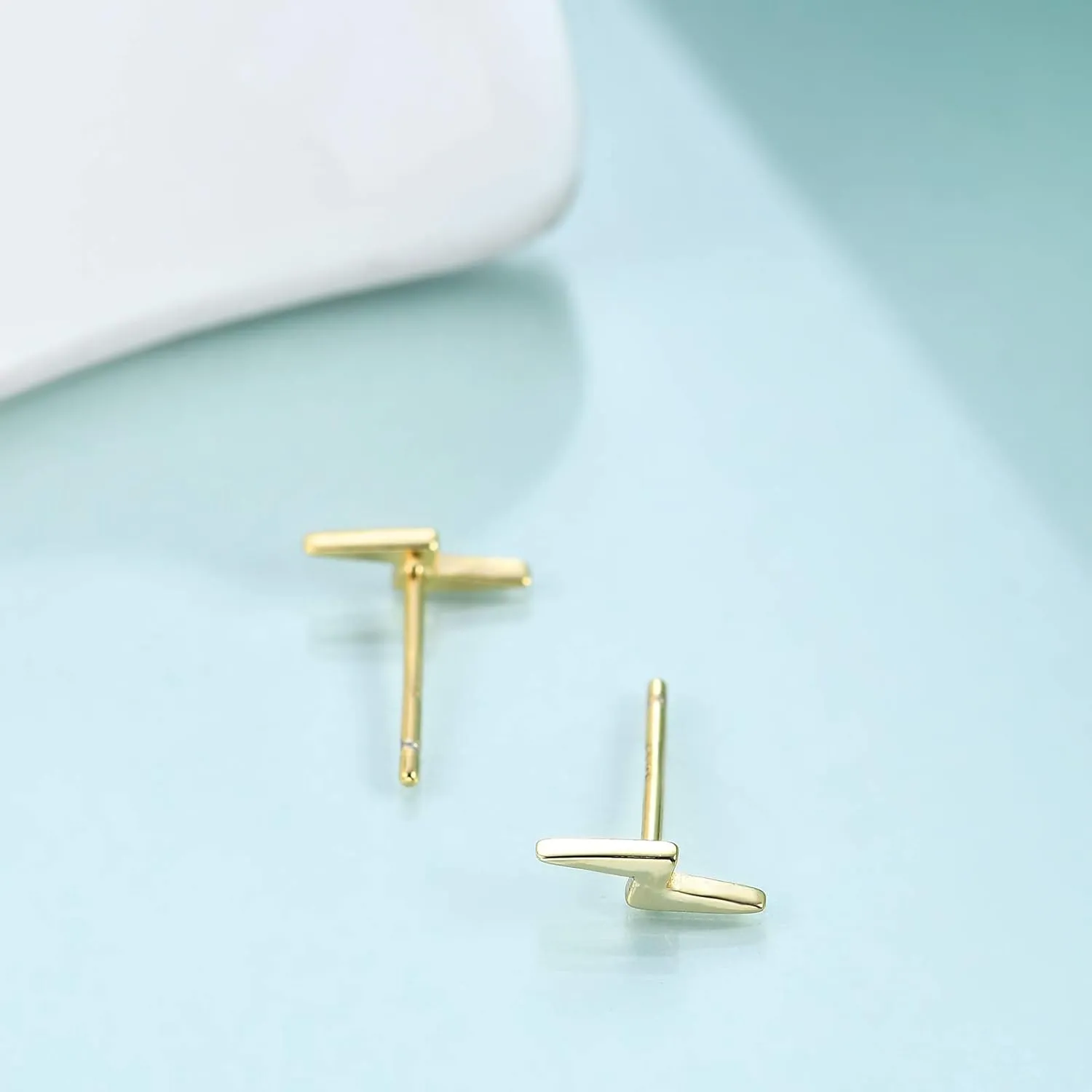 925 Sterling Silver Lightning Bolt Bar Stud Earrings | Minimalist Small Earrings for Women