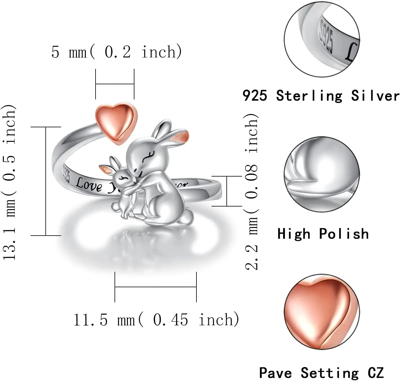 925 Sterling Silver Mama Ring Animals I Love You Forever Jewelry for Mother Daughter Nana Women Polar Bear Panda Bunny Penguin Goat Adjustable Rings
