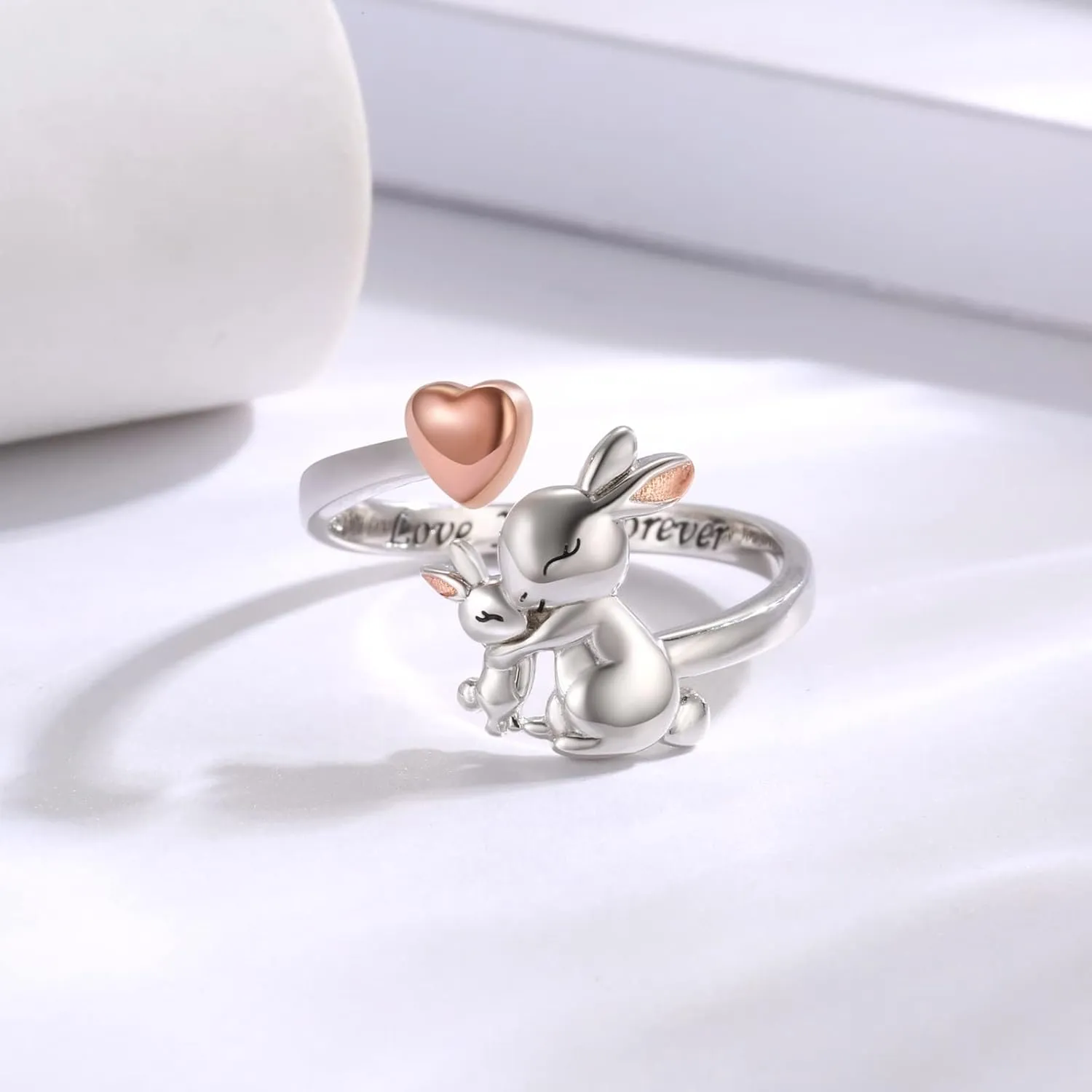 925 Sterling Silver Mama Ring Animals I Love You Forever Jewelry for Mother Daughter Nana Women Polar Bear Panda Bunny Penguin Goat Adjustable Rings