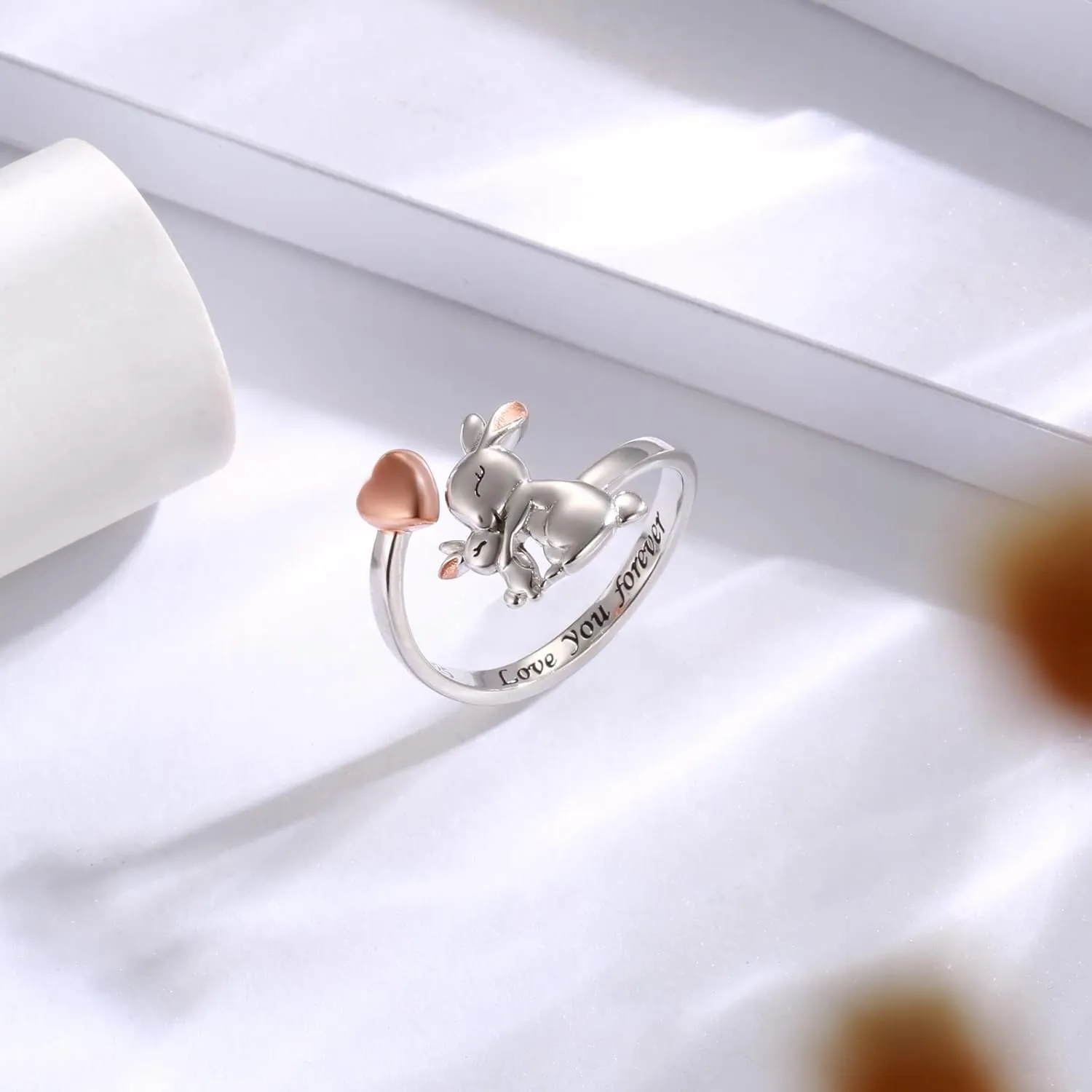 925 Sterling Silver Mama Ring Animals I Love You Forever Jewelry for Mother Daughter Nana Women Polar Bear Panda Bunny Penguin Goat Adjustable Rings