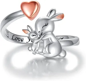 925 Sterling Silver Mama Ring Animals I Love You Forever Jewelry for Mother Daughter Nana Women Polar Bear Panda Bunny Penguin Goat Adjustable Rings