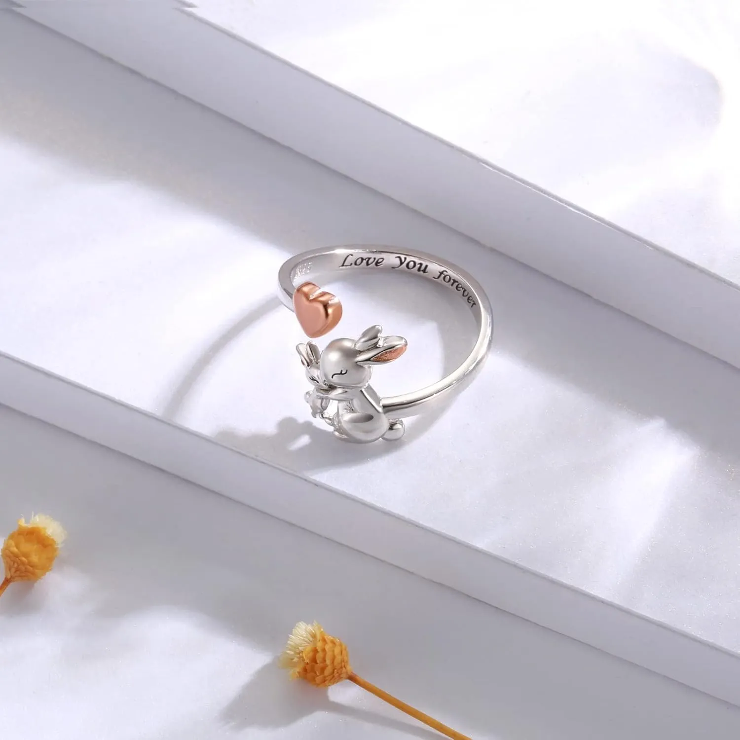 925 Sterling Silver Mama Ring Animals I Love You Forever Jewelry for Mother Daughter Nana Women Polar Bear Panda Bunny Penguin Goat Adjustable Rings