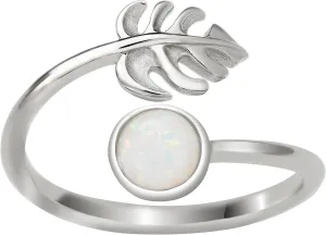 925 Sterling Silver Monstera Leaf and Full Moon, Adjustable Easy Resize Wrap Around Bypass Ring Eternity Band, Blue White Opal Larimar, Hypoallergenic Nickle Free, with Gift Box (Sterling Silver - White Opal, 7.5 - 13)