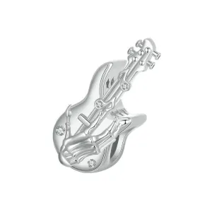925 Sterling Silver Platinum Plated Skull Bass Pendant