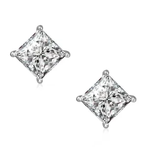 925 Sterling Silver Princess Cut Cubic Zirconia Studs Hypoallergenic 4mm Square CZ Stud Earrings for Men Women Girls Diamond Jewelry Gifts