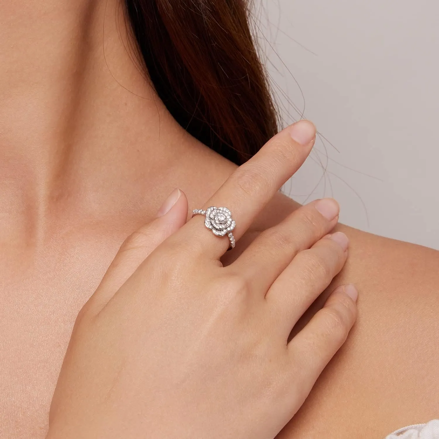 925 Sterling Silver Rose Flower Ring Wedding Band Engagement Primise Ring for Women White Gold Plated Silver Ring Anniversary Valentine's Day Birthday Mother's Day Jewelry Gift for Women
