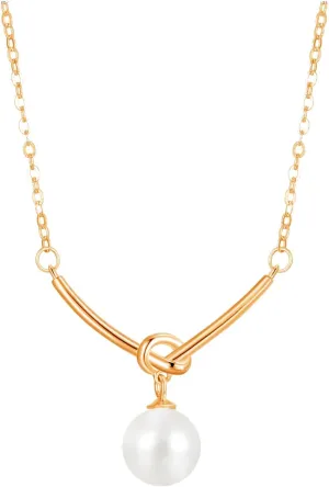 925 Sterling Silver Single Pearl Necklace Knot Design Freshwater Pearl Pendant Jewelry, Dainty Elegant Daily Wear Ideal Gift for Special Moments