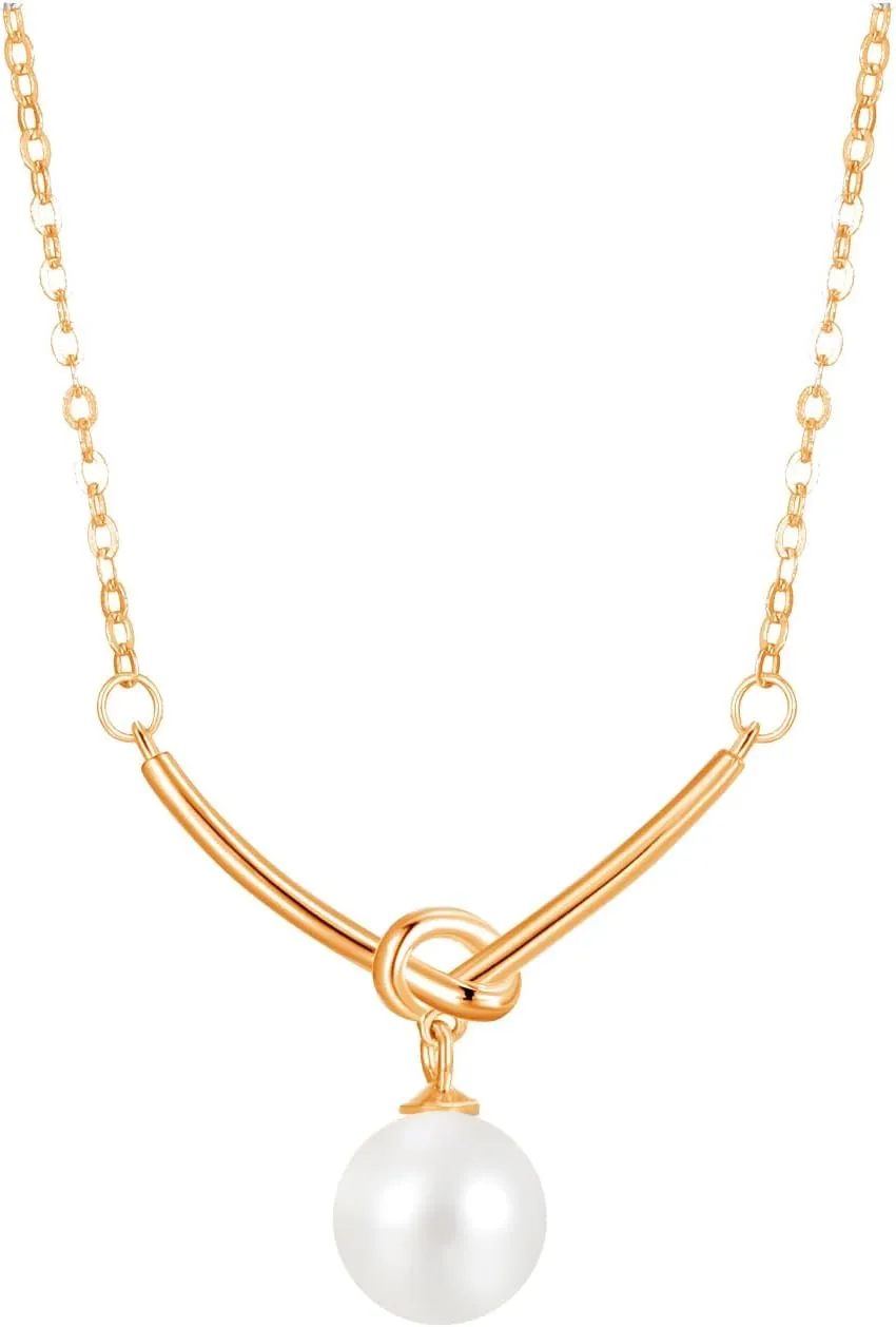 925 Sterling Silver Single Pearl Necklace Knot Design Freshwater Pearl Pendant Jewelry, Dainty Elegant Daily Wear Ideal Gift for Special Moments