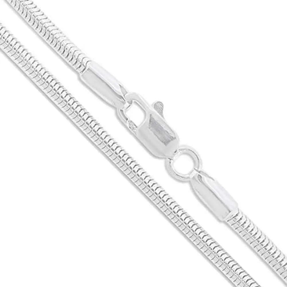 925 Sterling Silver Snake Chain Necklace - 2MM, 3MM, 4MM, 5MM Round Solid Silver Chains - Flexible, Men and Women's Jewelry - Made In Italy
