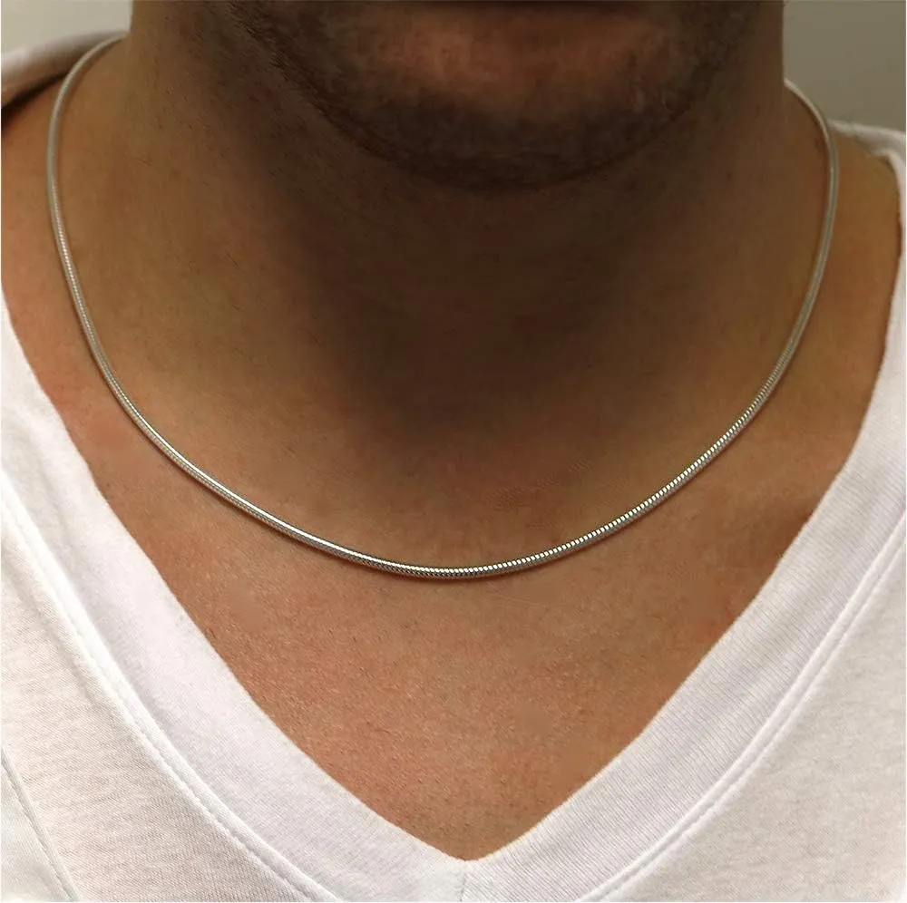 925 Sterling Silver Snake Chain Necklace - 2MM, 3MM, 4MM, 5MM Round Solid Silver Chains - Flexible, Men and Women's Jewelry - Made In Italy