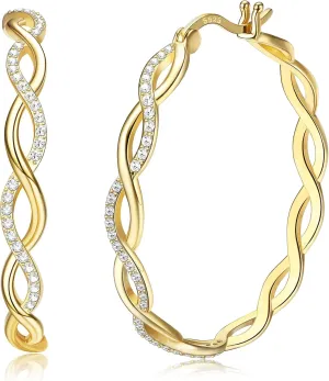 925 Sterling Silver Twisted Hoop Earrings for Women Lightweight Click-Top Infinity Cubic Zirconia Hoop Earrings White Gold Plated Small Hoop Earrings 20mm 30mm