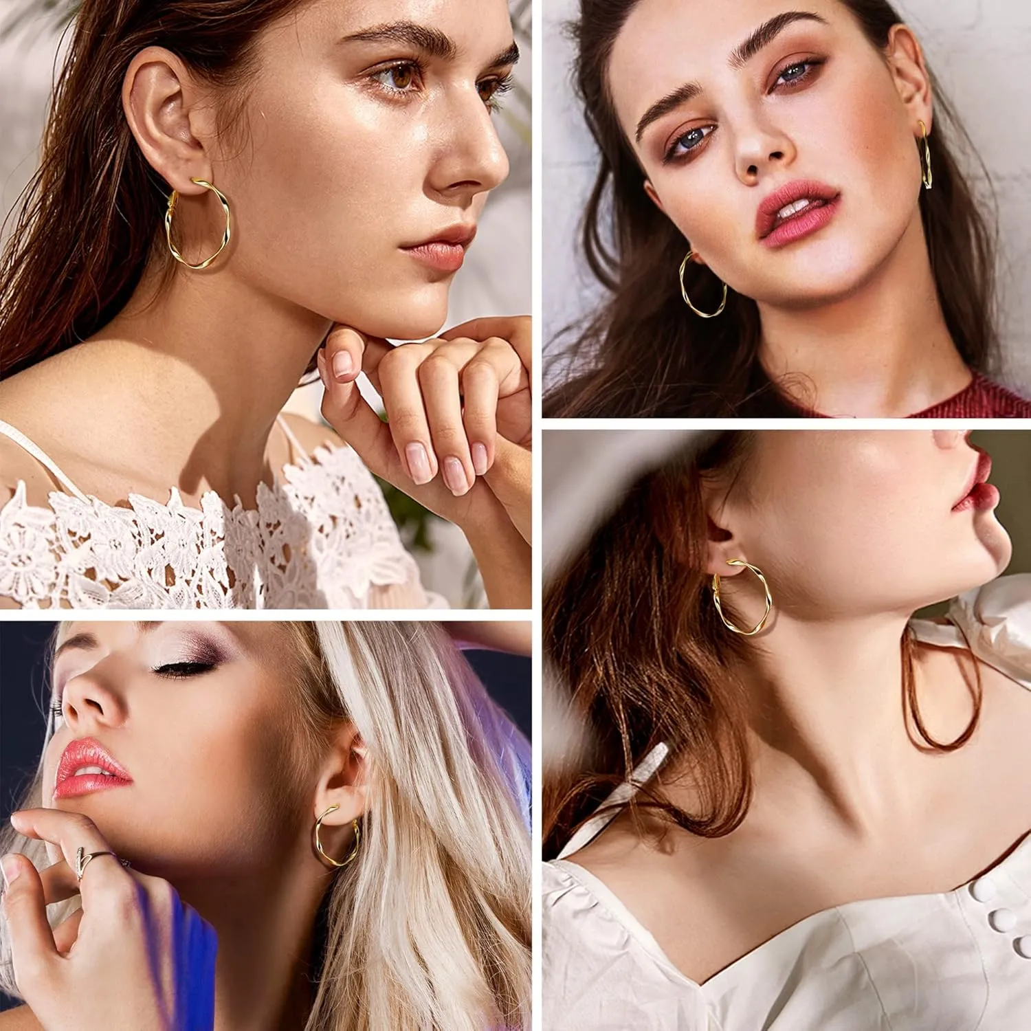 925 Sterling Silver Twisted Hoop Earrings for Women Lightweight Silver Thin Hoop Earrings White Gold Plated Big Hoop Earrings 20MM 30MM 40MM